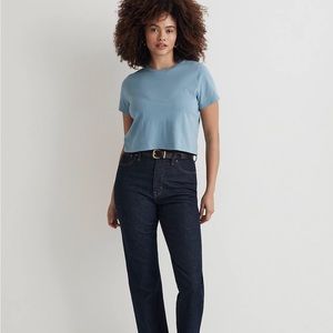 Madewell Softfade Cotton Boxy-Crop Tee in Tranquil Lake Light Blue